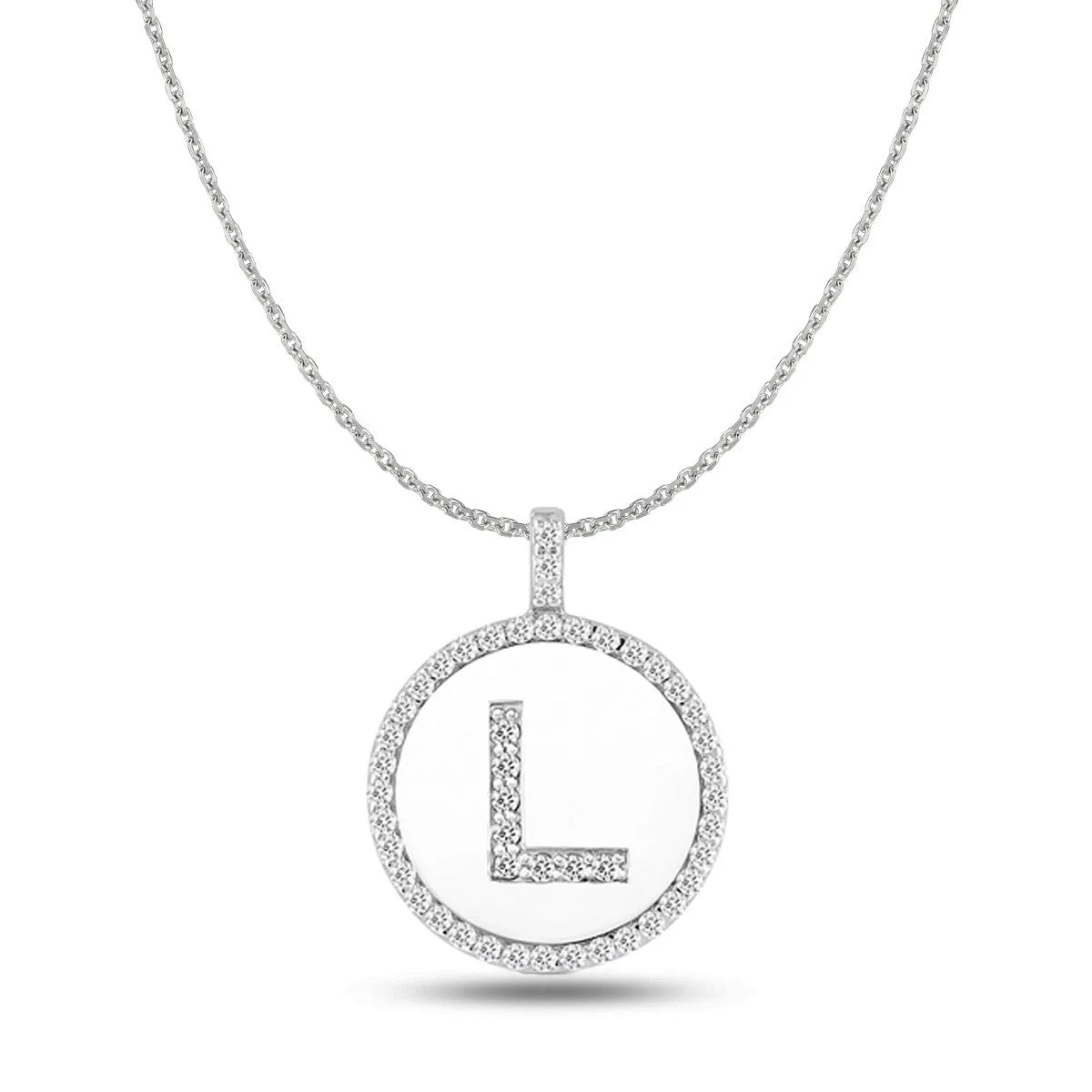 "L" Diamond Initial  14K White Gold Disk Pendant (0.48ct)