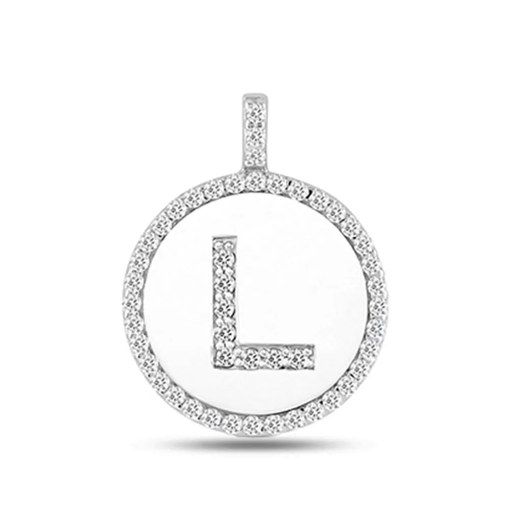 "L" Diamond Initial  14K White Gold Disk Pendant (0.48ct)