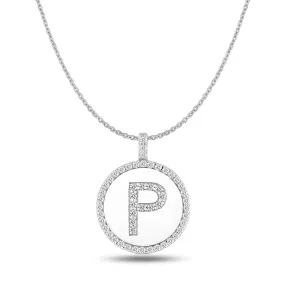 "P" Diamond Initial 14K White Gold Disk Pendant (0.55ct)