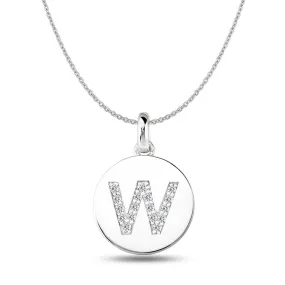 "W" Diamond Initial 14K White Gold Disk Pendant (0.17ct)