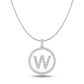 "W" Diamond Initial 14K White Gold Disk Pendant (0.60ct)