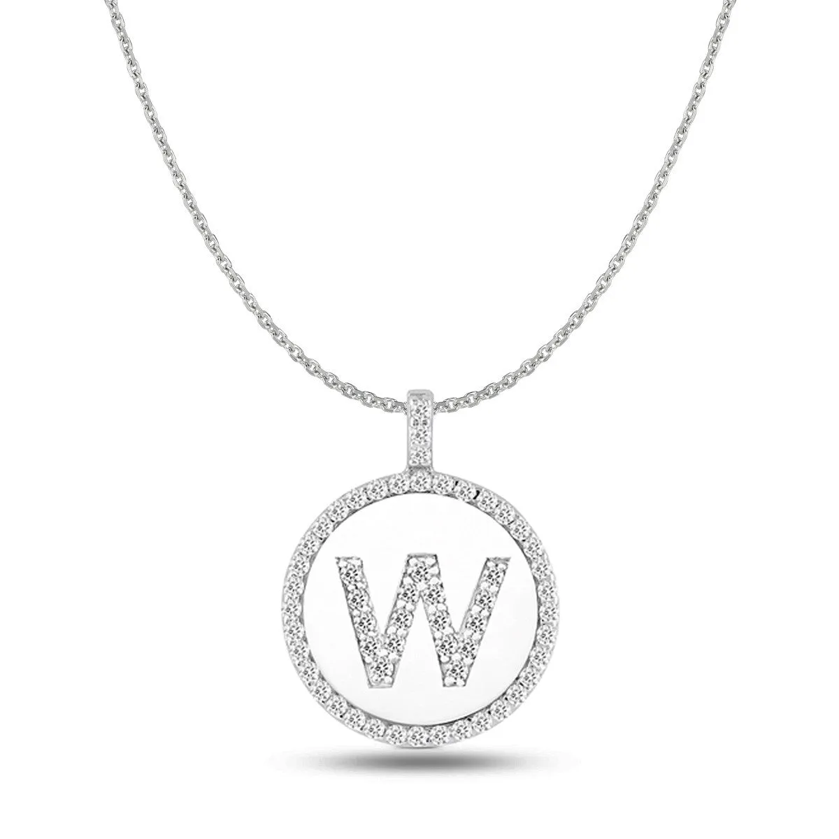 "W" Diamond Initial 14K White Gold Disk Pendant (0.60ct)