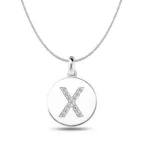 "X" Diamond Initial 14K White Gold Disk Pendant (0.13ct)