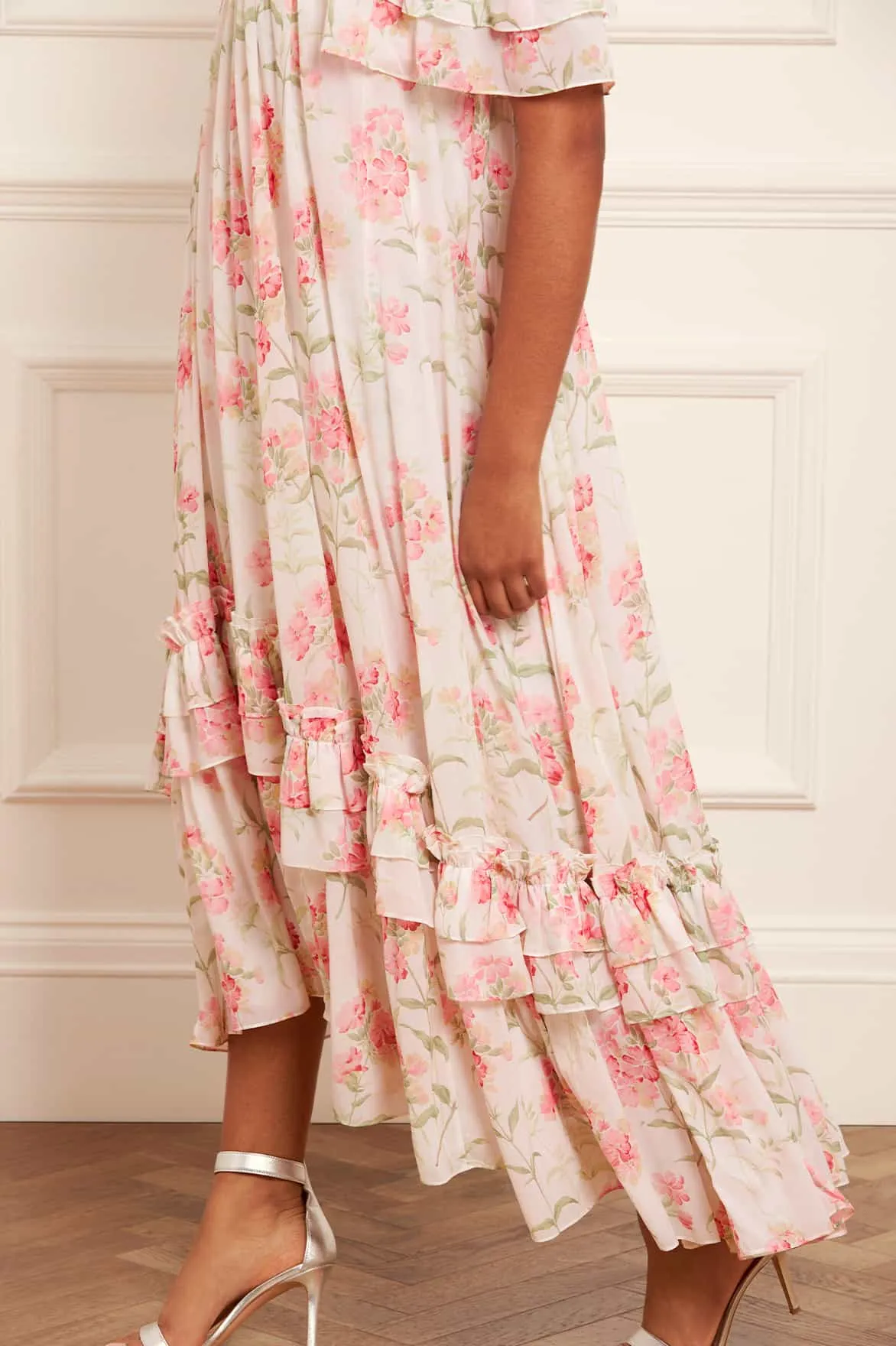 Summer Posy Aria Chiffon Off-Shoulder Ankle Gown