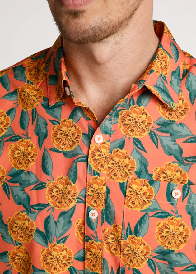 Tropical Mums Men's Button Down | Coral