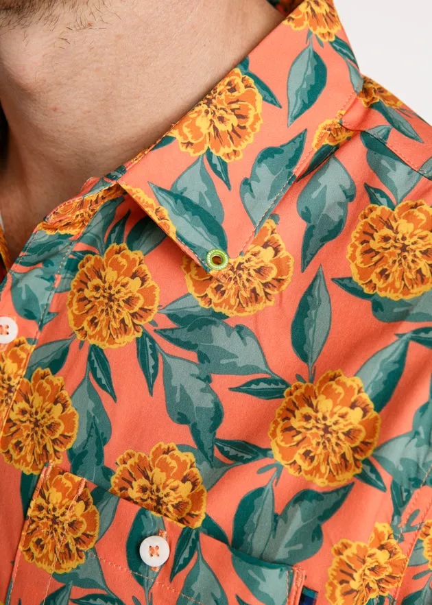 Tropical Mums Men's Button Down | Coral