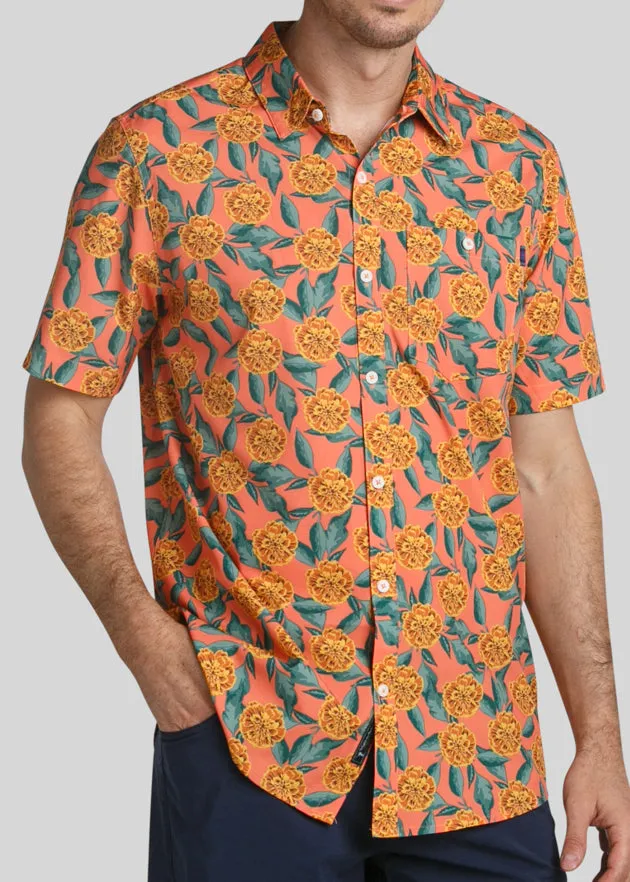 Tropical Mums Men's Button Down | Coral