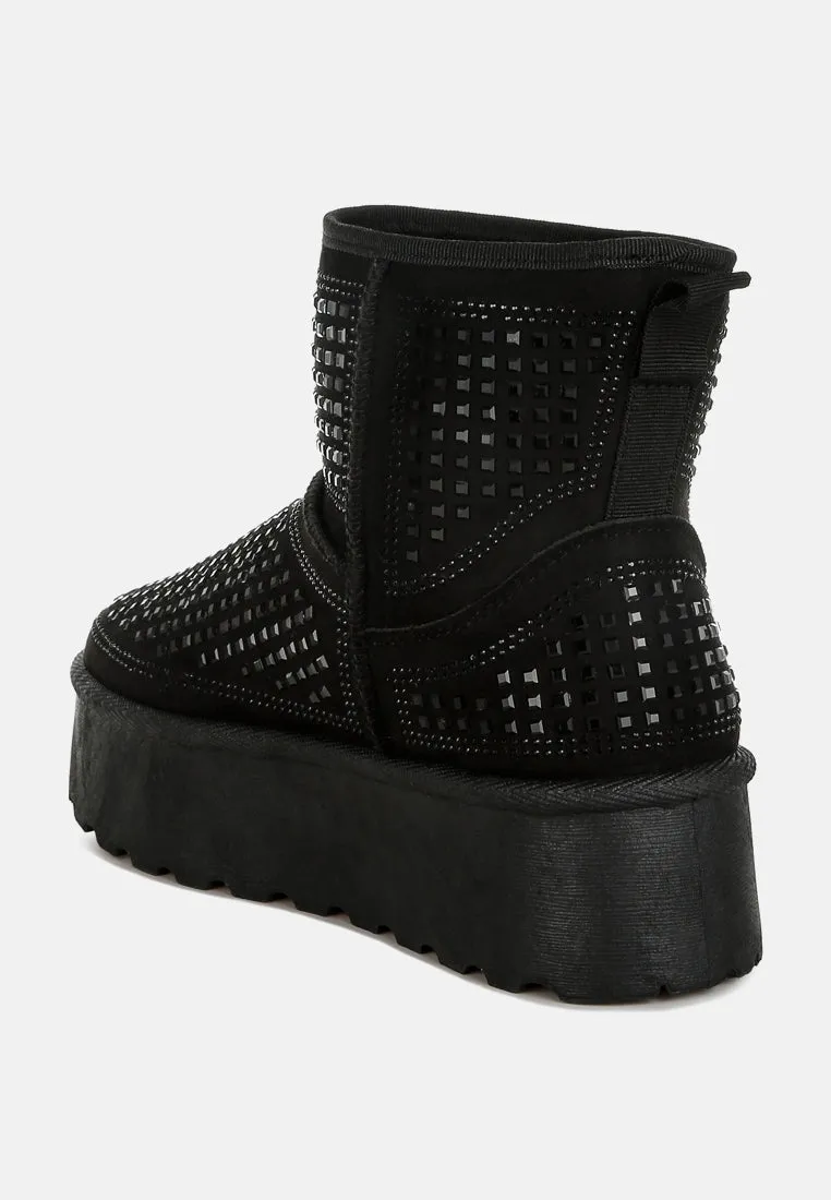 Xoras Chunky Rhinestones Ankle Boots