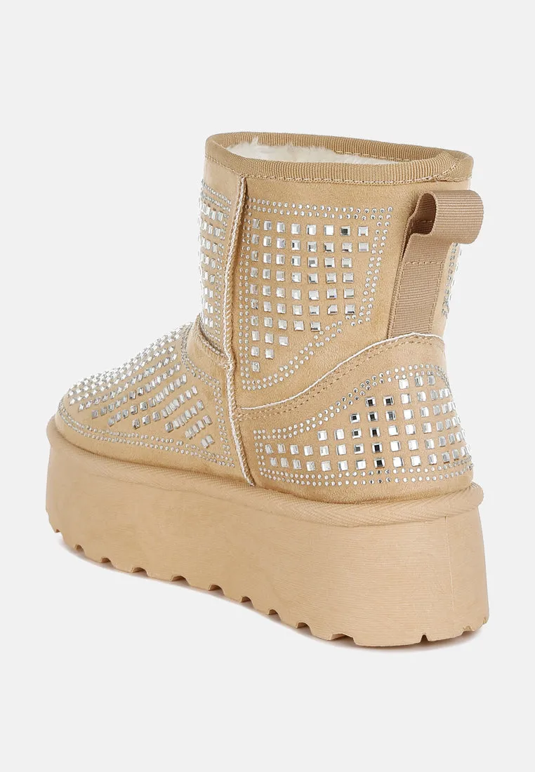 Xoras Chunky Rhinestones Ankle Boots