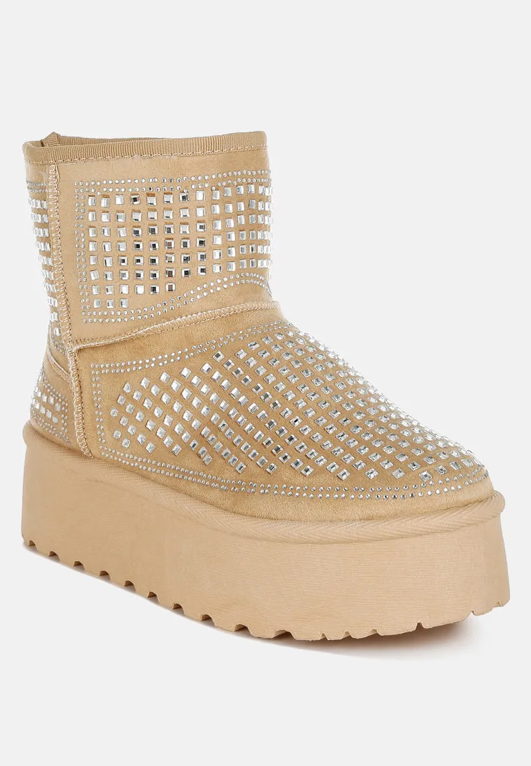 Xoras Chunky Rhinestones Ankle Boots